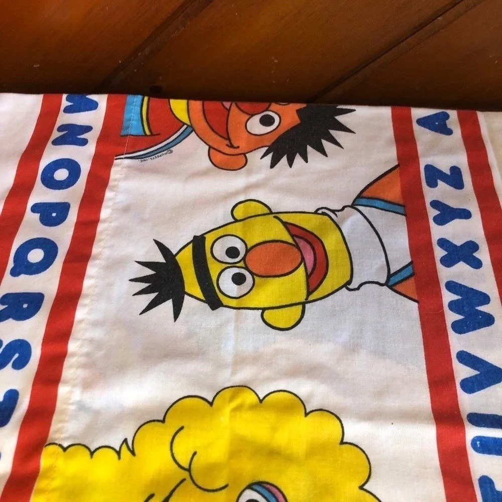 Vintage Sesame Street Pillowcase Muppets Big Bird Cookie Monster Bert Ernie ABC‎